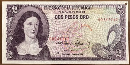 Billete 2 pesos oro 1977 (Reposición)