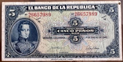 Billete 5 pesos oro 1945