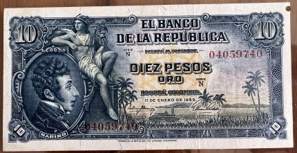 Billete 10 pesos oro 1953