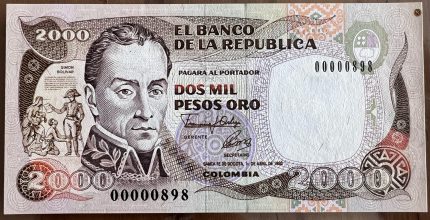 Billete 2000 pesos oro 1992 (Numeros Bajos)