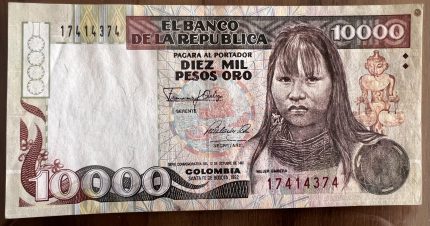 Billete 10000 pesos oro 1992 Embera