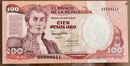 Billete 100 pesos oro 1990 (Numeros bajos)